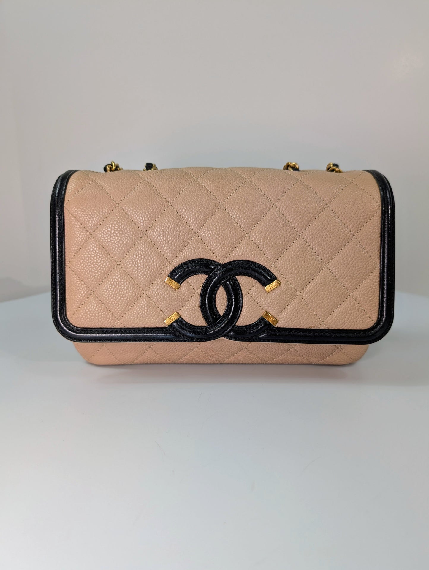 Chanel Rare   Beige Caviar Filigree Flap Bag