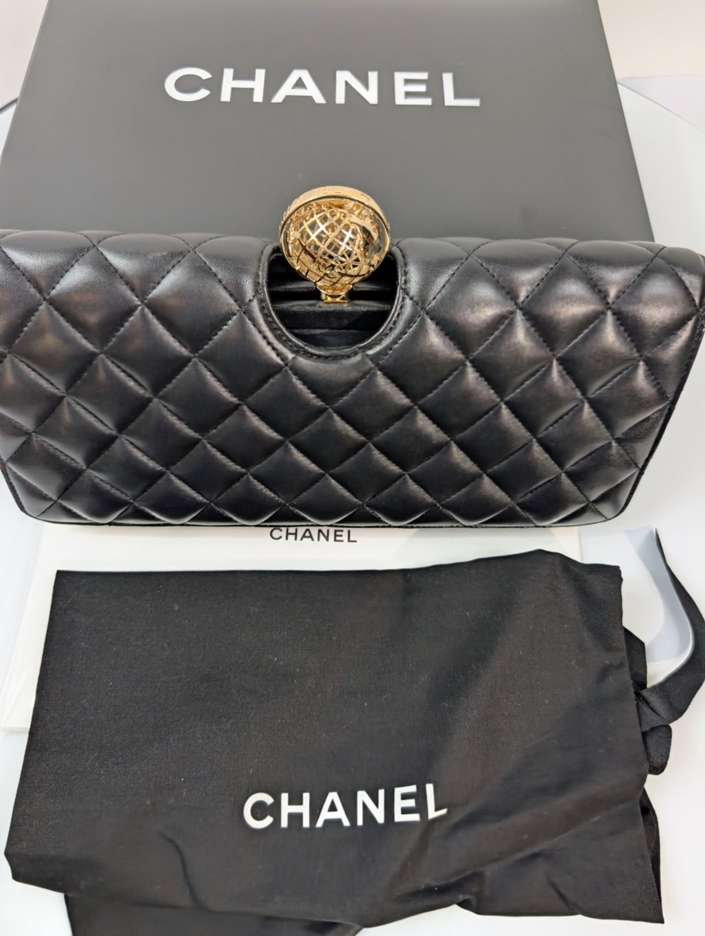 Chanel   Rare "Around The World" Chain Clutch Crossbody Bag