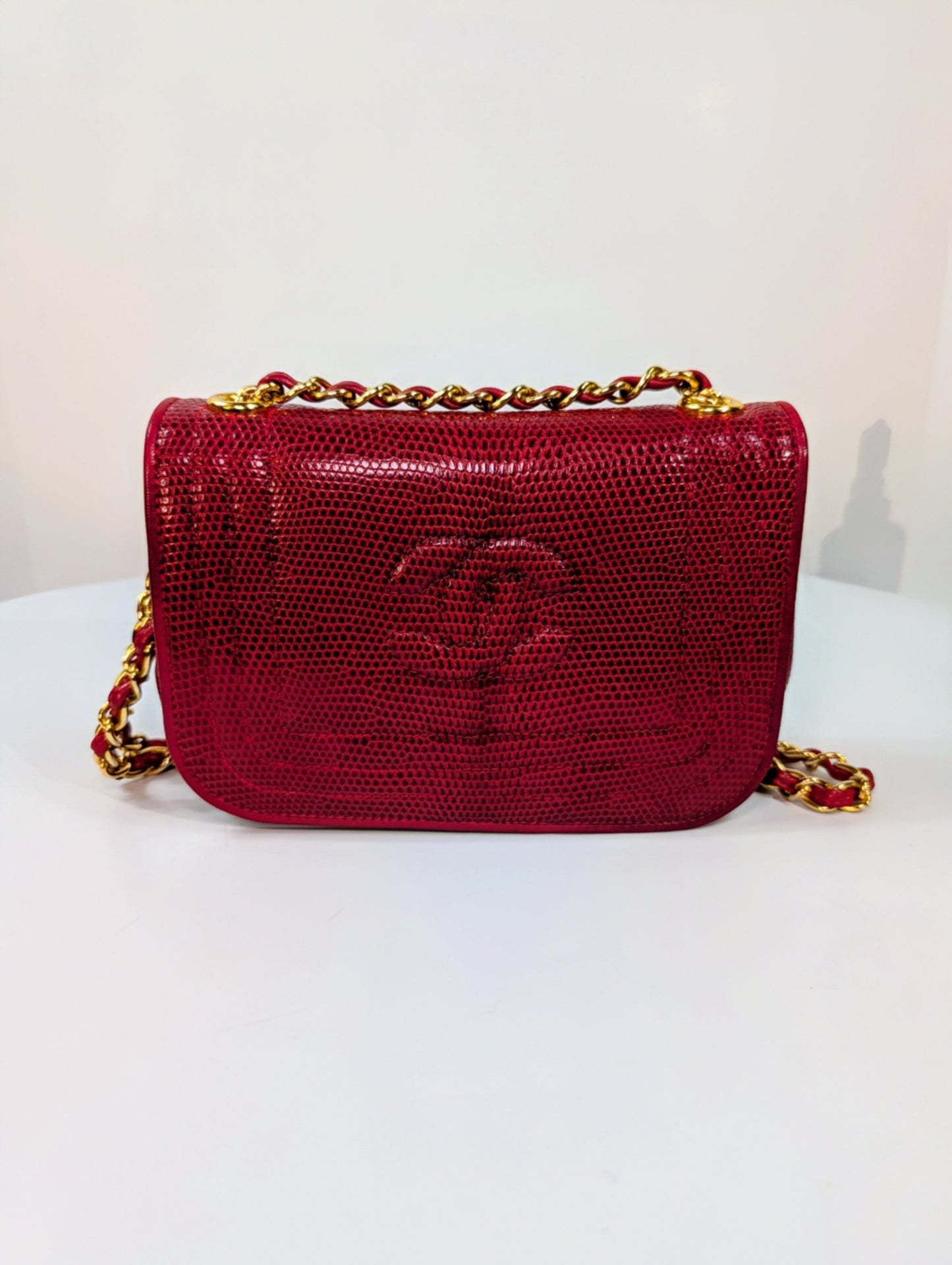 Chanel Rare   Red Lizard Leather Mini Rectangular Flap Bag