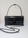 Christian Louboutin Black Elisa Crocodile Embossed Baguette Bag