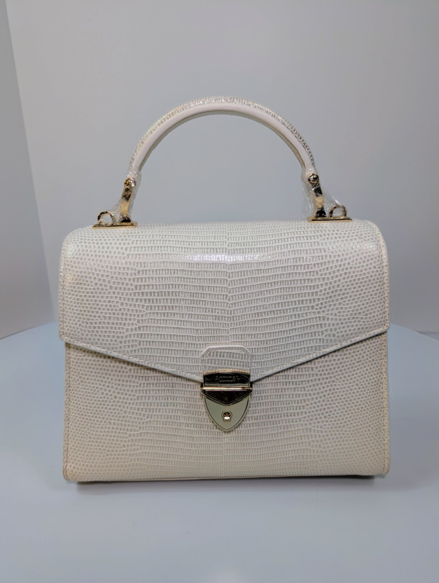 Aspinal of London White Metallica Lizard Midi Mayfair 2 Bag