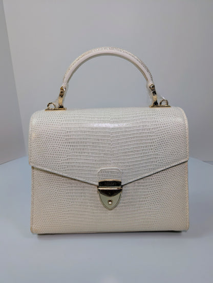 Aspinal of London White Metallica Lizard Midi Mayfair 2 Bag