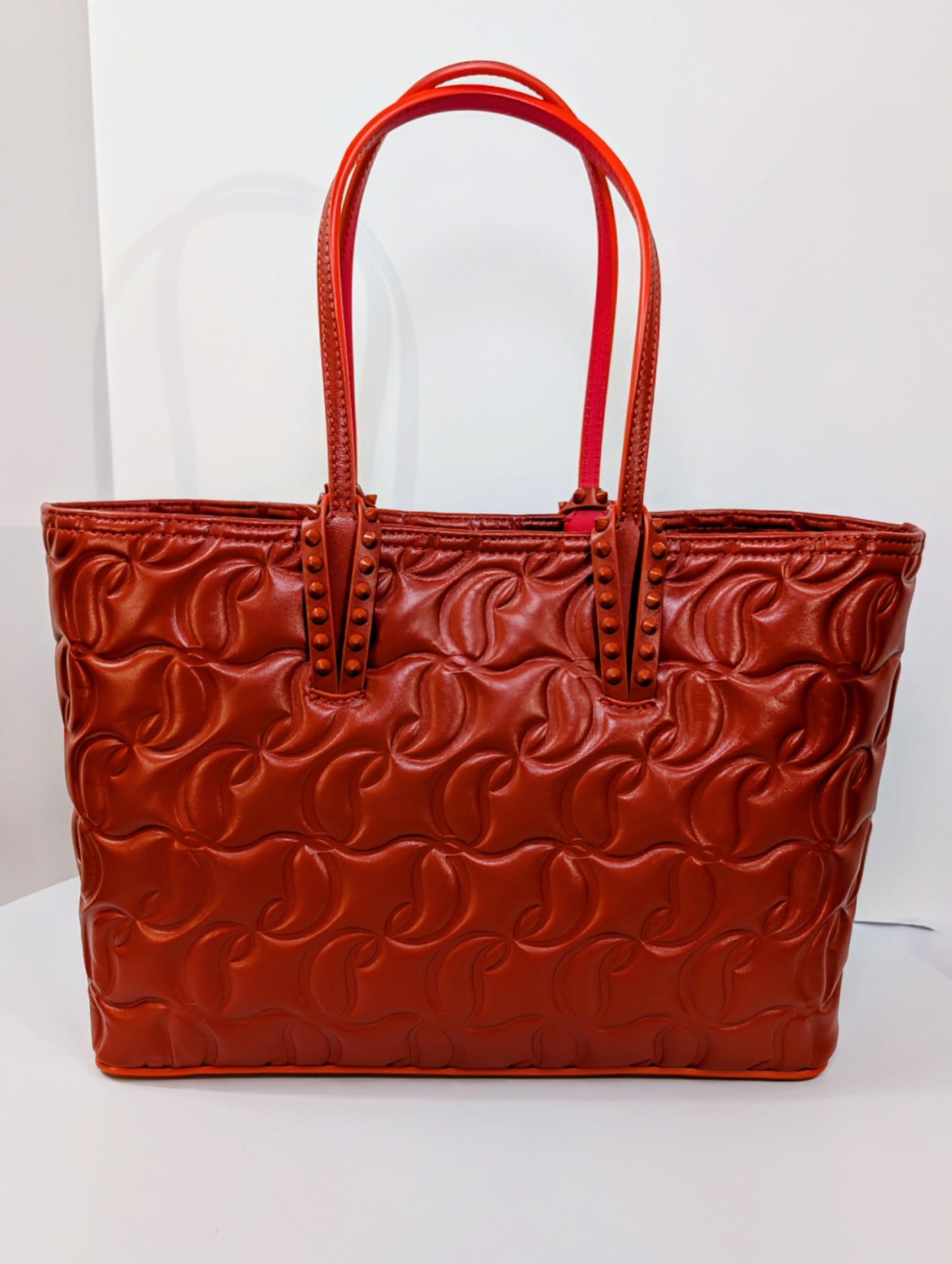 Christian Louboutin Orange Red Hall Logo-Embossed Leather Cabata Tote Bag