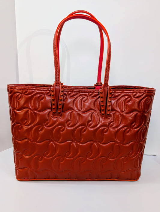 Christian Louboutin Orange Red Hall Logo-Embossed Leather Cabata Tote Bag