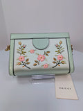 Gucci Mint Green Ophidia Floral Embroidered Satin, Python Shoulder Bag w Tags