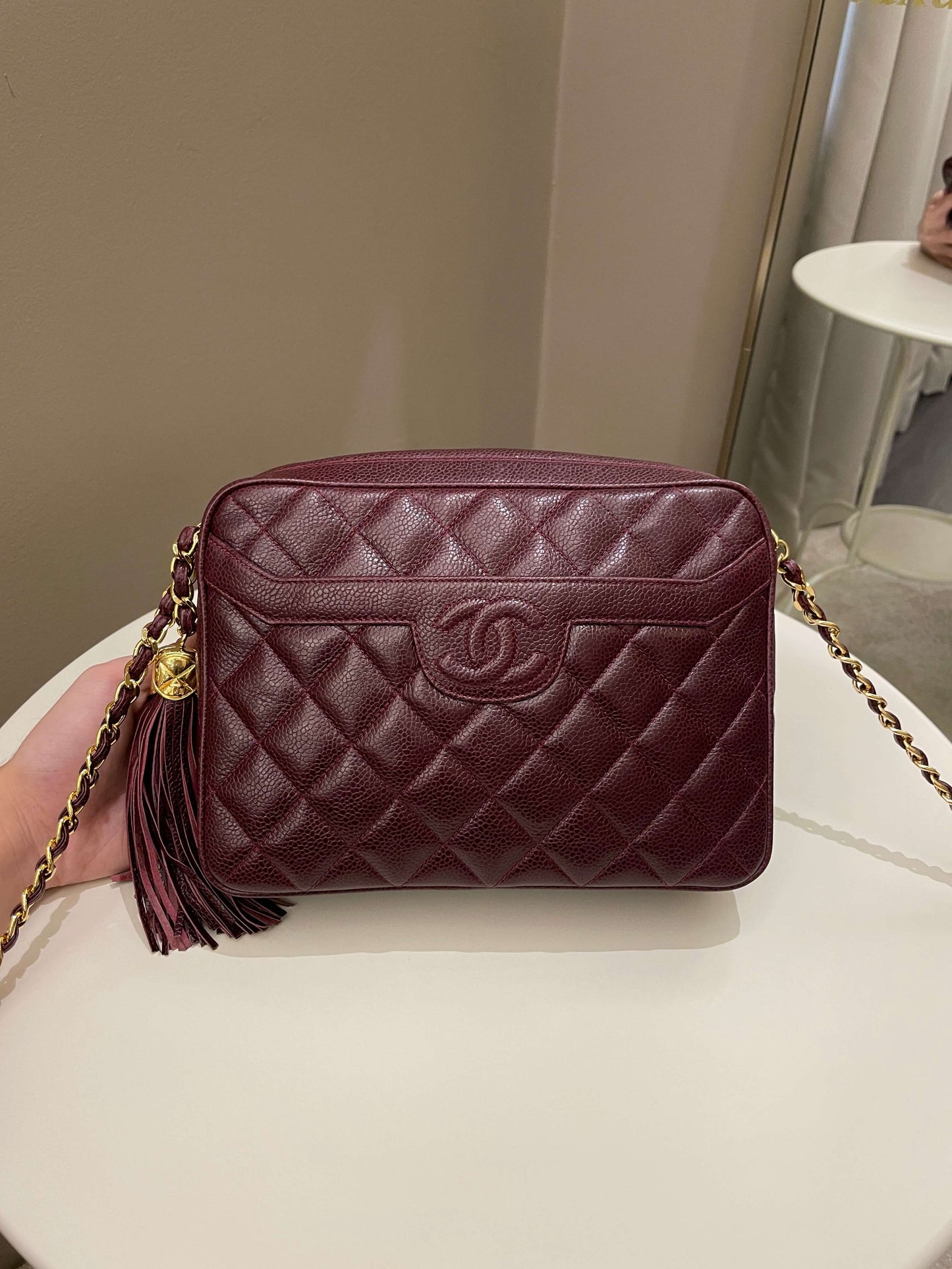 Chanel   Camera Bag Tassle Burgundy Caviar