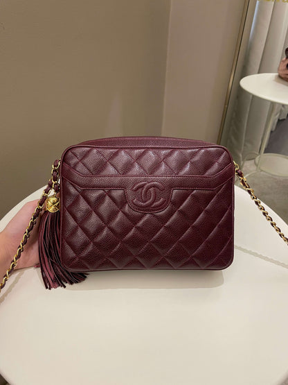 Chanel   Camera Bag Tassle Burgundy Caviar