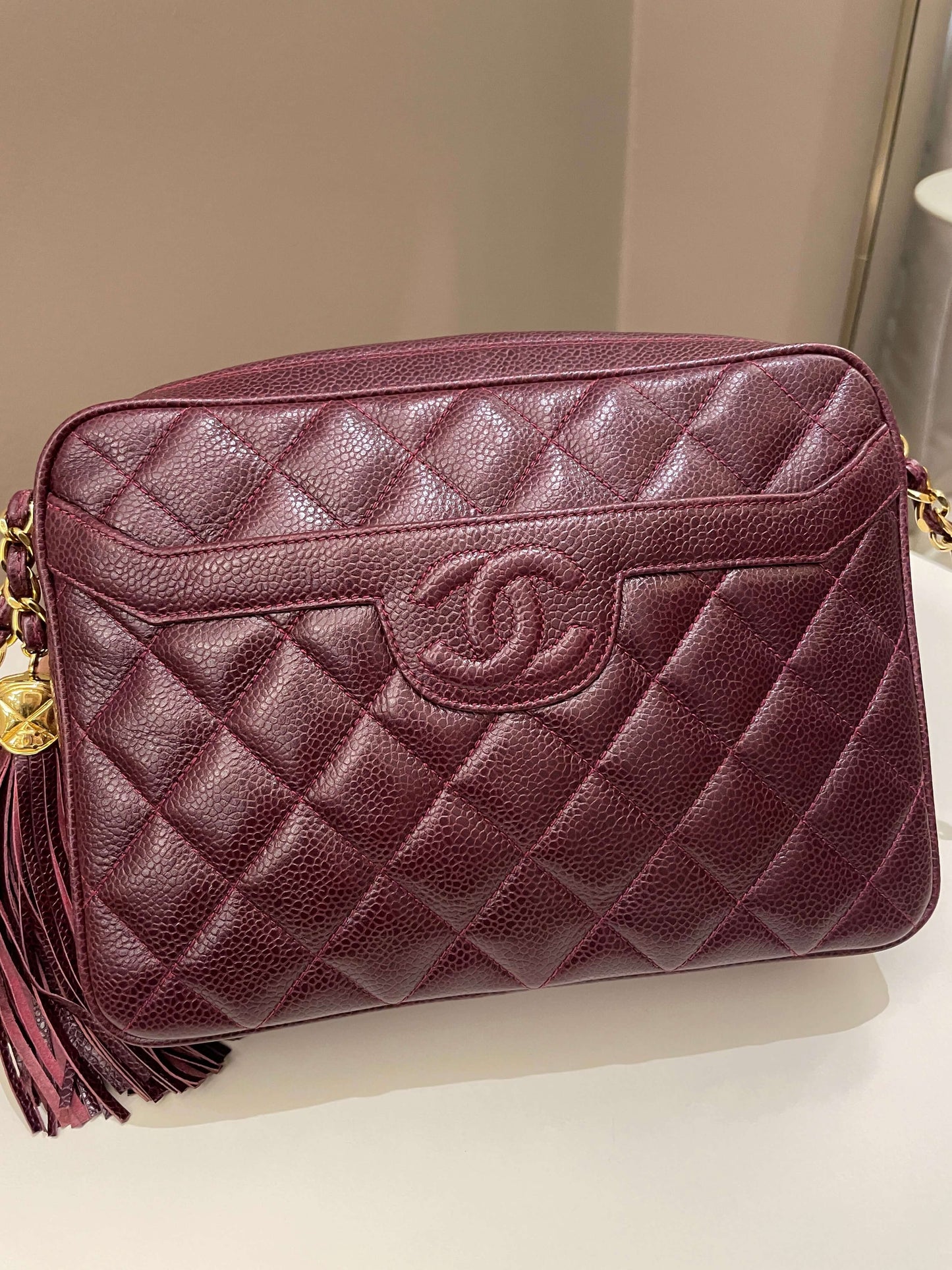 Chanel   Camera Bag Tassle Burgundy Caviar