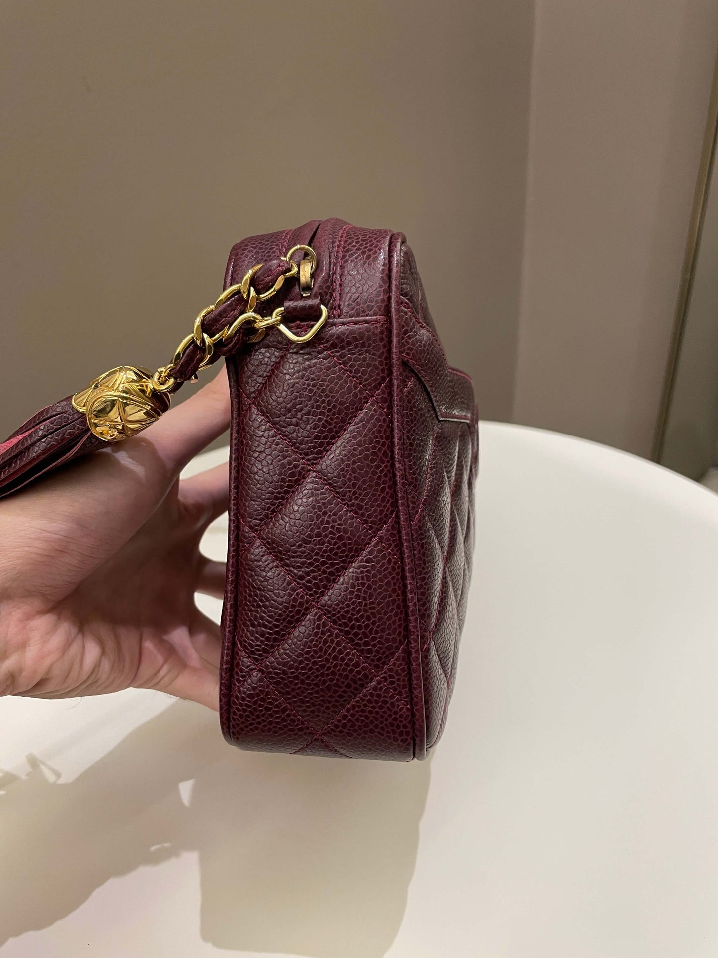 Chanel   Camera Bag Tassle Burgundy Caviar