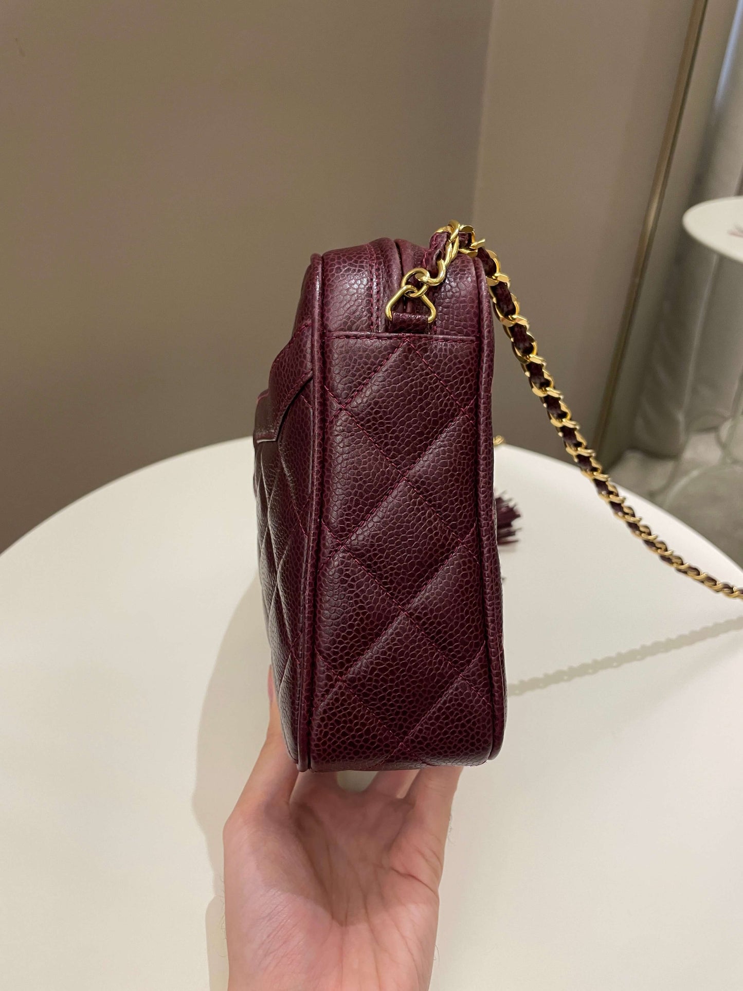 Chanel   Camera Bag Tassle Burgundy Caviar