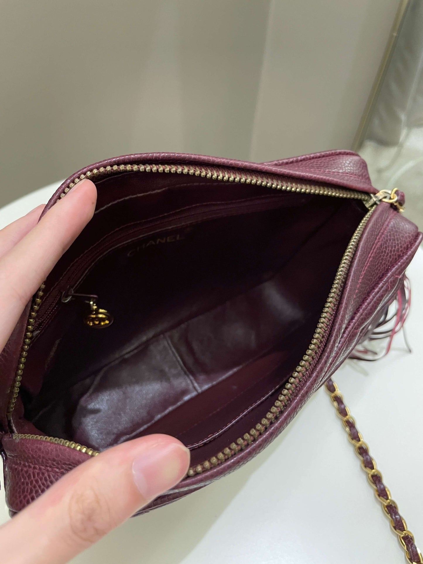 Chanel   Camera Bag Tassle Burgundy Caviar
