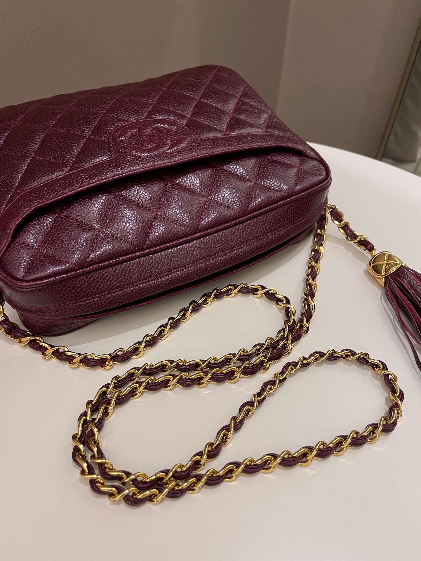 Chanel   Camera Bag Tassle Burgundy Caviar