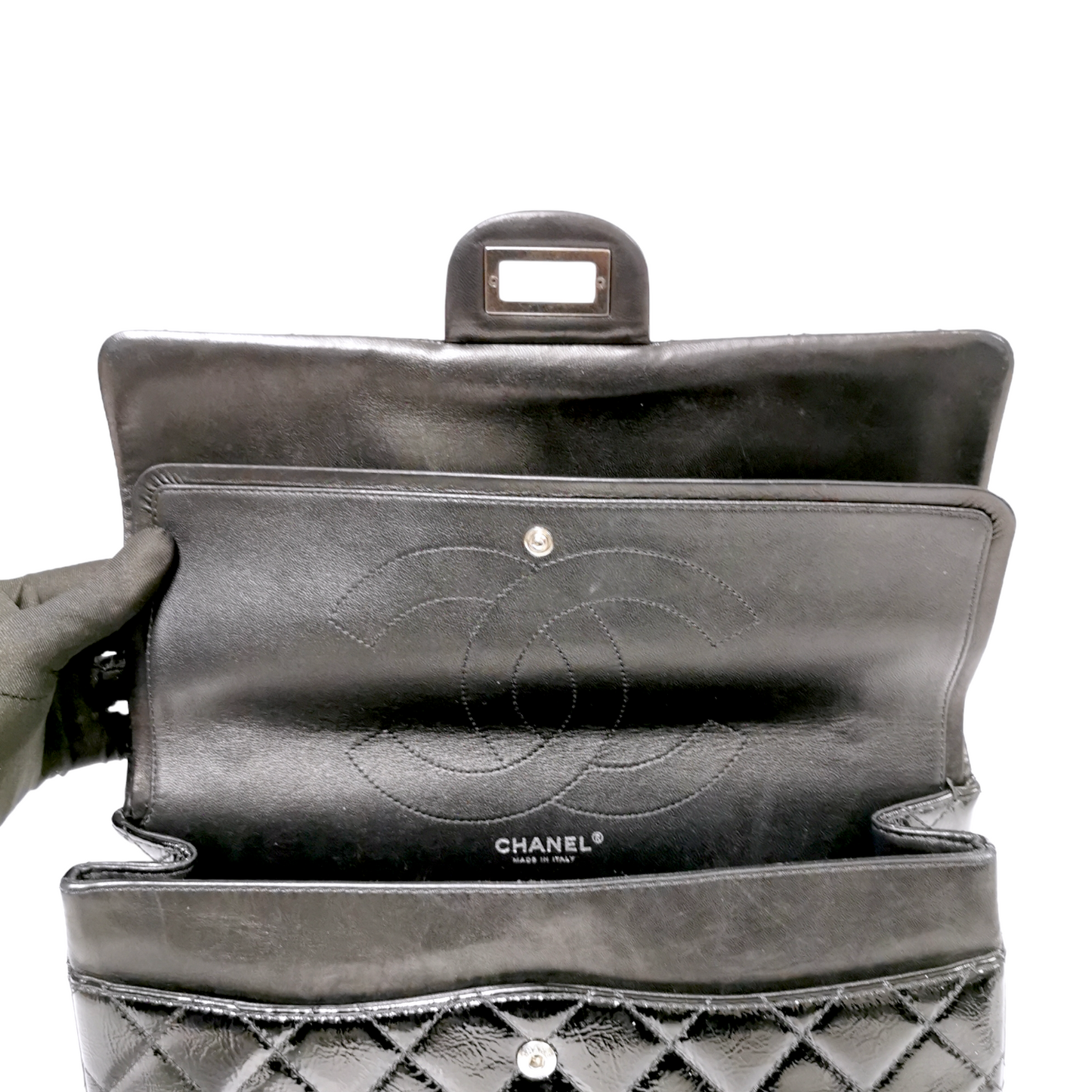 Chanel Reissue 2.55 Maxi Black Patent Leather Ruthenium