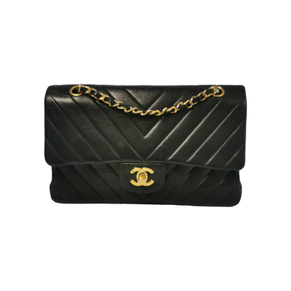Chanel Classic Double Flap Chevron Black Lambskin Gold