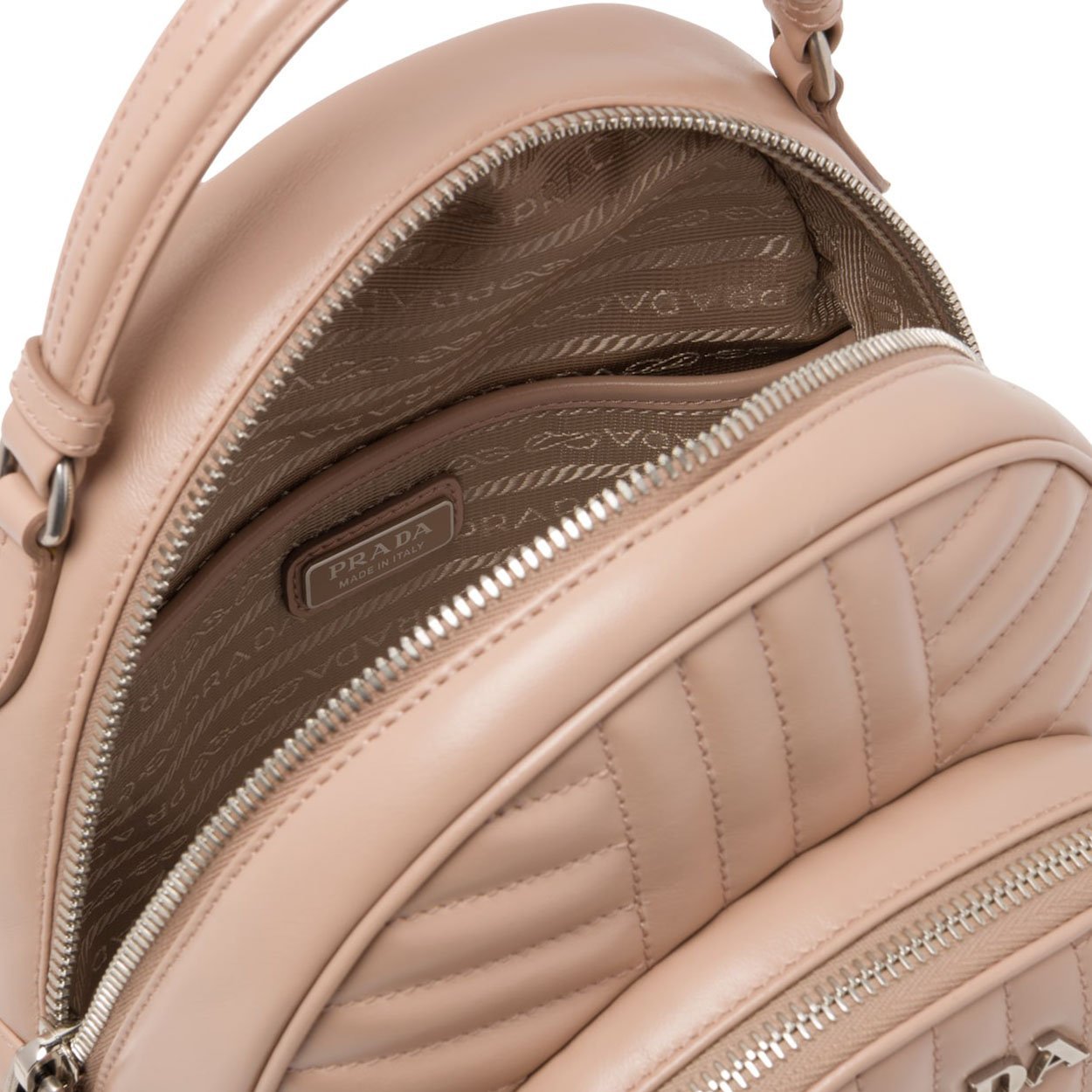 Prada 1BZ030-2D91 Women's Powder Beige Calf-Skin Quilted Leather BackPack (PR1002)