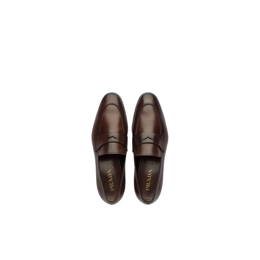 Prada 2DB185-248 Men's Shoes Brown Calf-Skin Leather Penny Loafers (PRM1032)