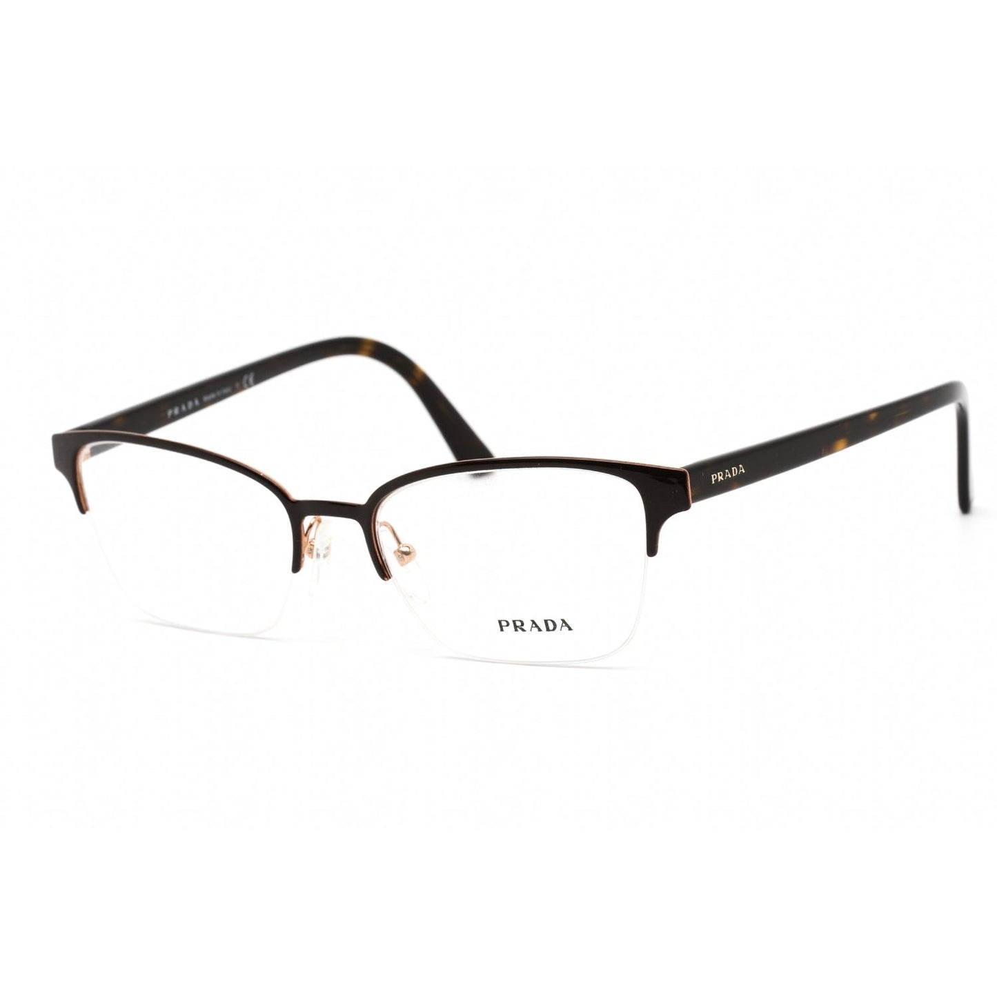 Prada PR 61XV Eyeglasses Top Brown Rose Gold/Clear demo lens