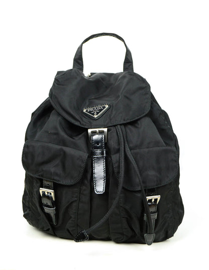 Prada Black Nylon Small Backpack Bag w/ Front Buckle Pockets