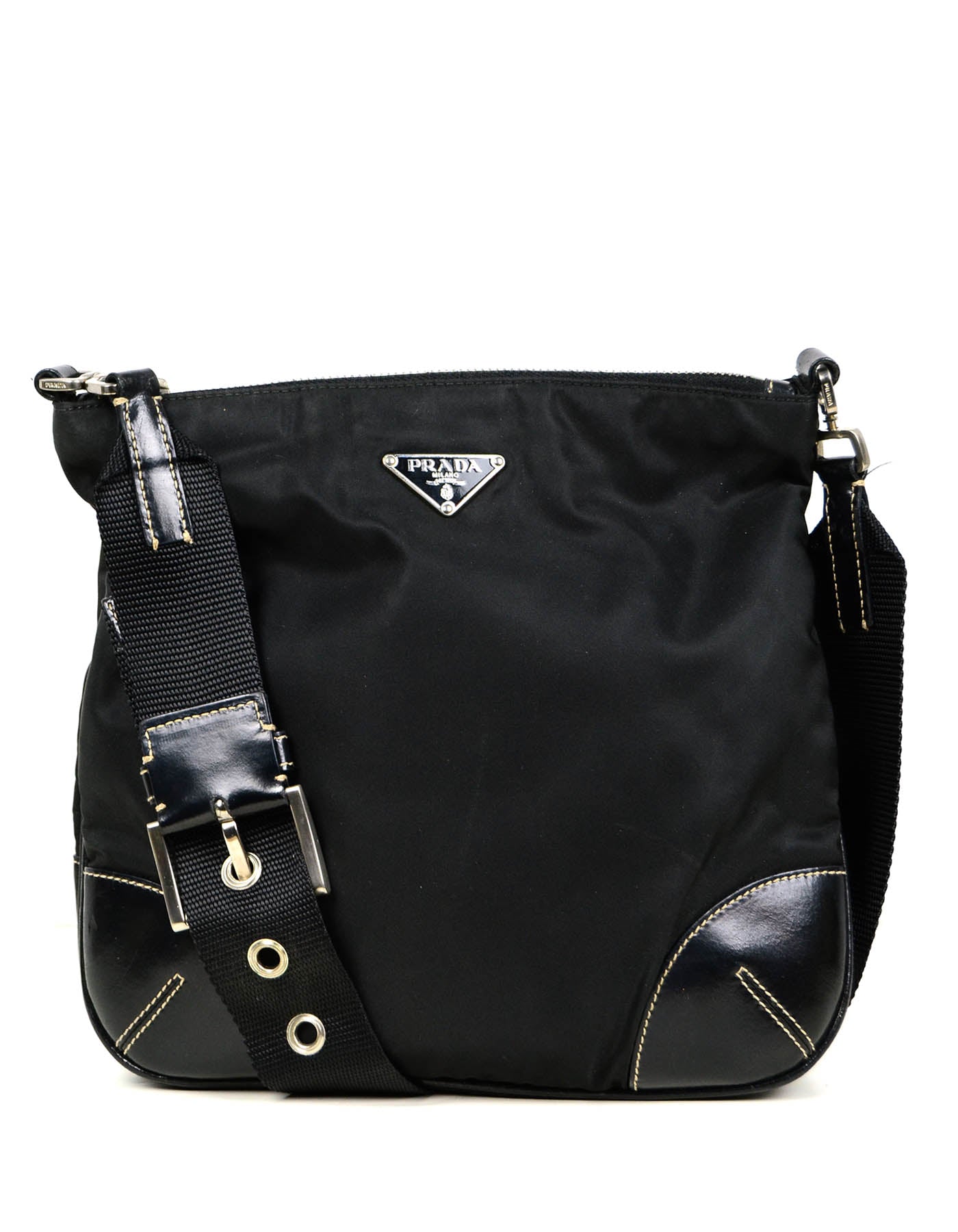 Prada Black Tessuto Nylon Crossbody Bag w/ Leather Trim
