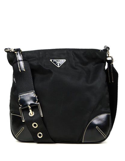 Prada Black Tessuto Nylon Crossbody Bag w/ Leather Trim