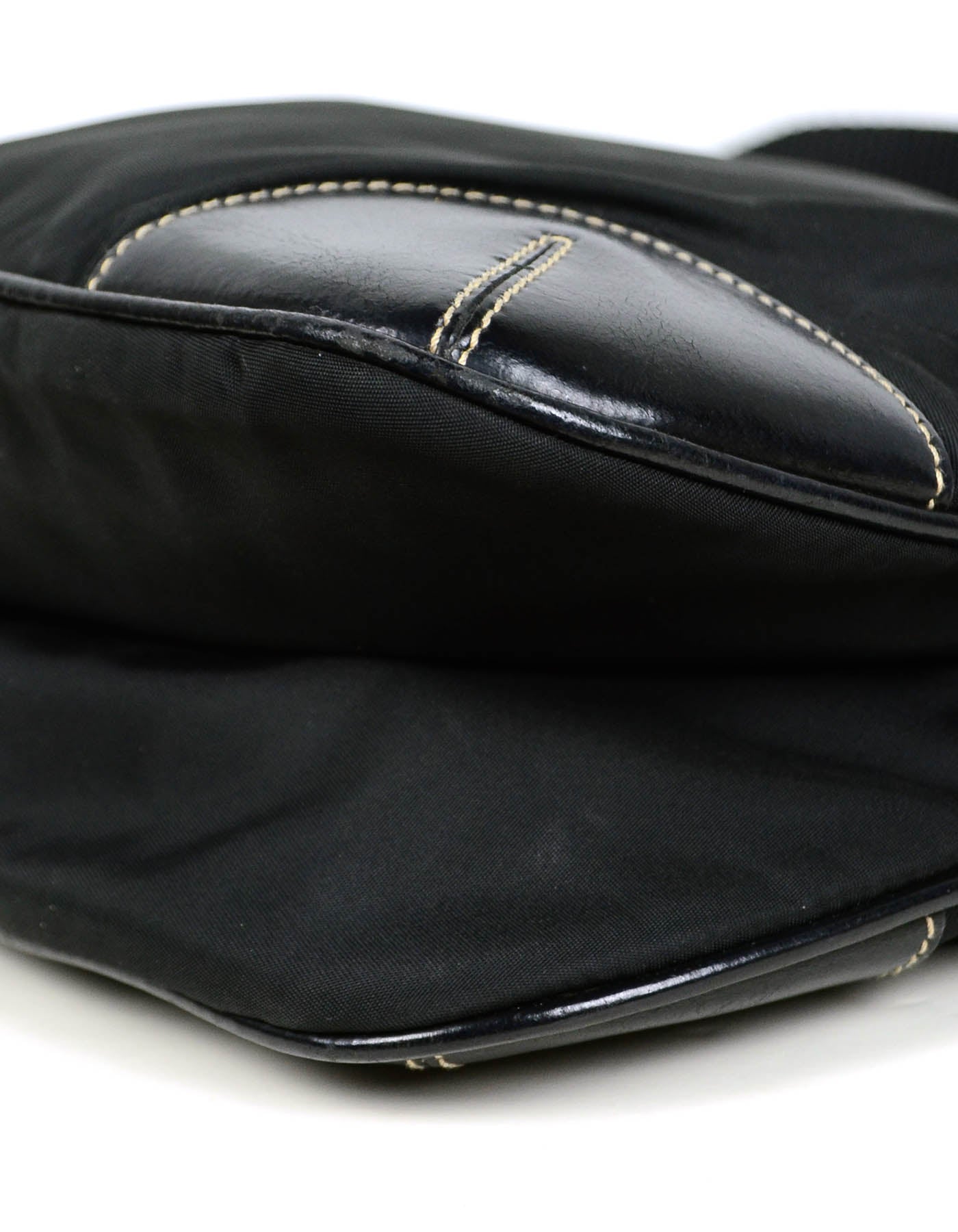 Prada Black Flat Tessuto Nylon Crossbody Bag w/ Leather Trim