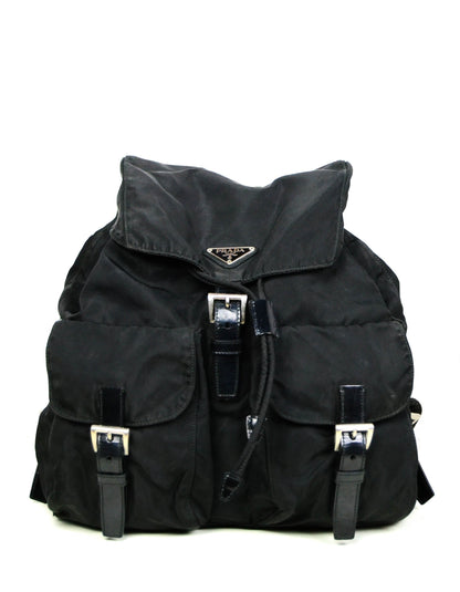 Prada Black Nylon Double Buckle Backpack Bag