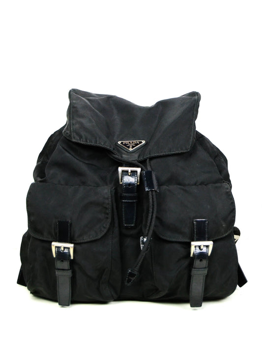 Prada Black Nylon Double Buckle Backpack Bag