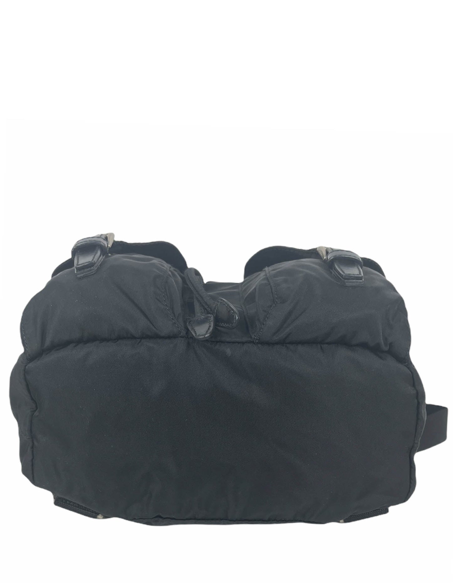 Prada Black Nylon Small Backpack Bag w/ Front Buckle Pockets