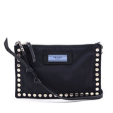 Prada Black Nylon Studded Etiquette Zip Shoulder Bag