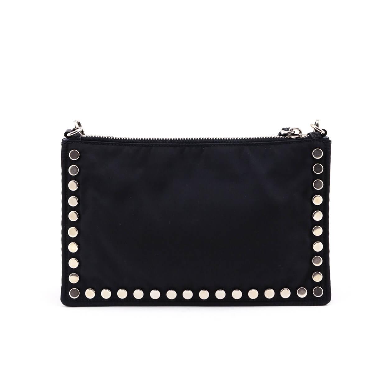 Prada Black Nylon Studded Etiquette Zip Shoulder Bag
