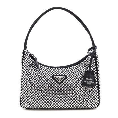 Prada Black Satin & Crystal Mini Re-Edition 2000 Bag