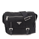 Prada Black Tessuto Nylon Double Buckle Small Messenger Bag