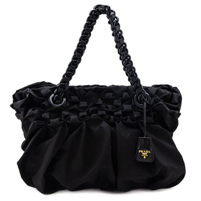 Prada Black Tessuto Nylon Origami Pleated Tote