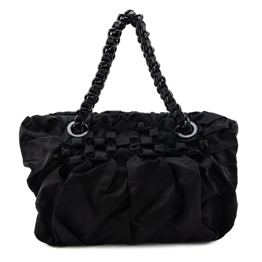Prada Black Tessuto Nylon Origami Pleated Tote