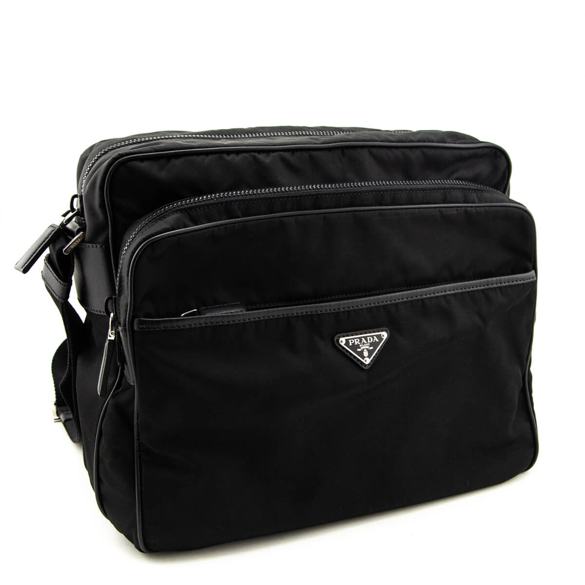 Prada Black Tessuto & Saffiano Messenger Bag