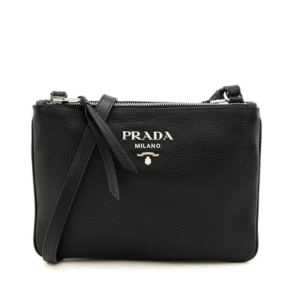 Prada Black Vitello Phenix Double Zip Crossbody Bag