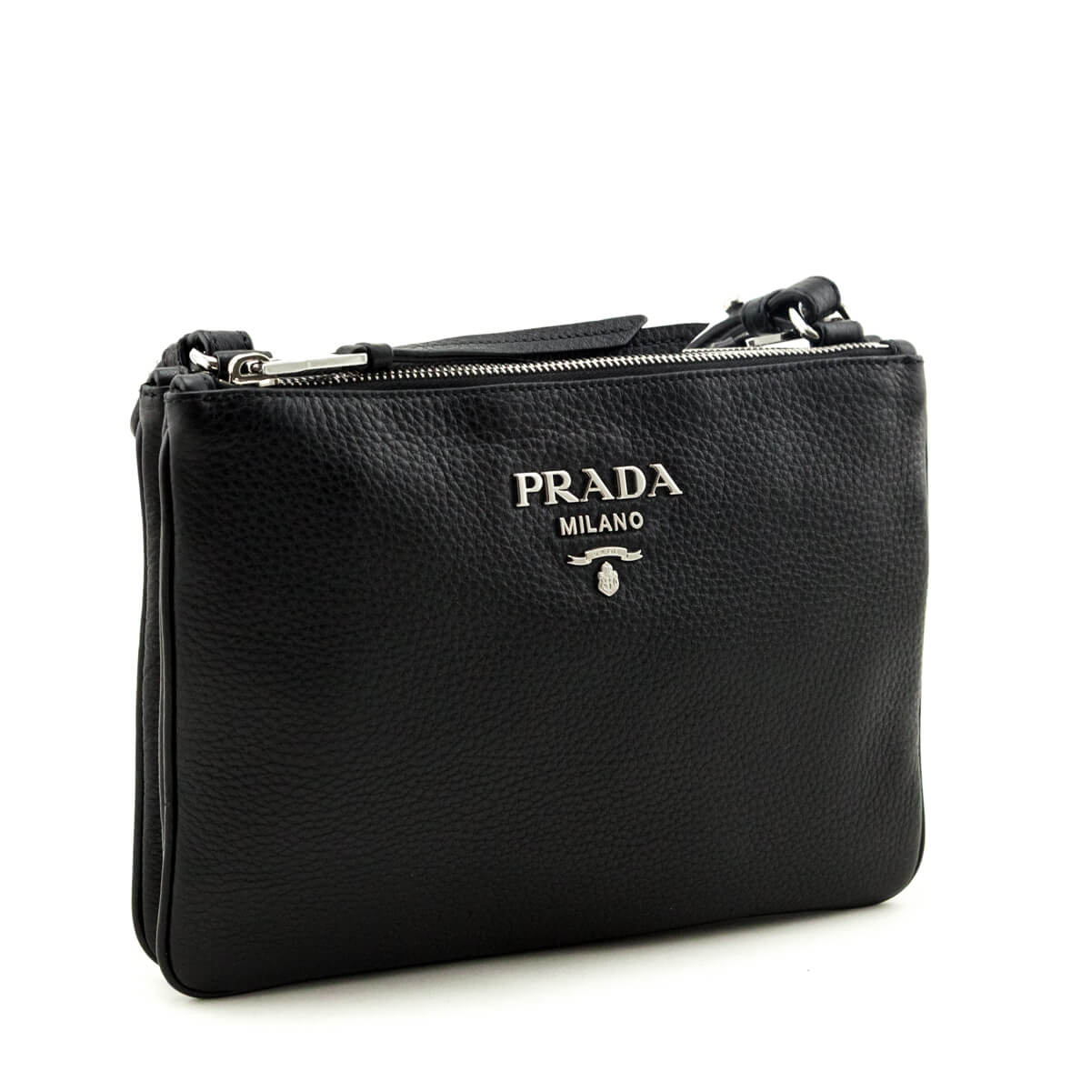 Prada Black Vitello Phenix Double Zip Crossbody Bag
