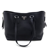 Prada Black Vitello Phenix Side Zip Shopping Tote