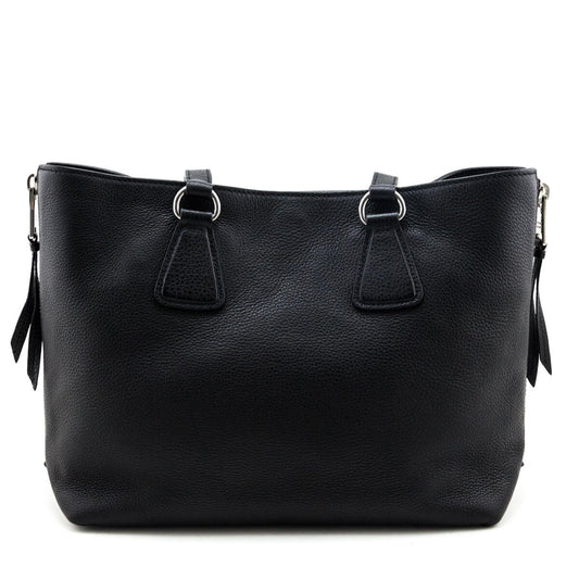 Prada Black Vitello Phenix Side Zip Shopping Tote