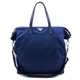 Prada Blue Tessuto Saffiano Trim Tote Bag
