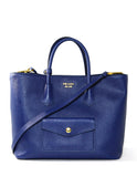 Prada Bluette Saffiano Front Pocket Tote Bag