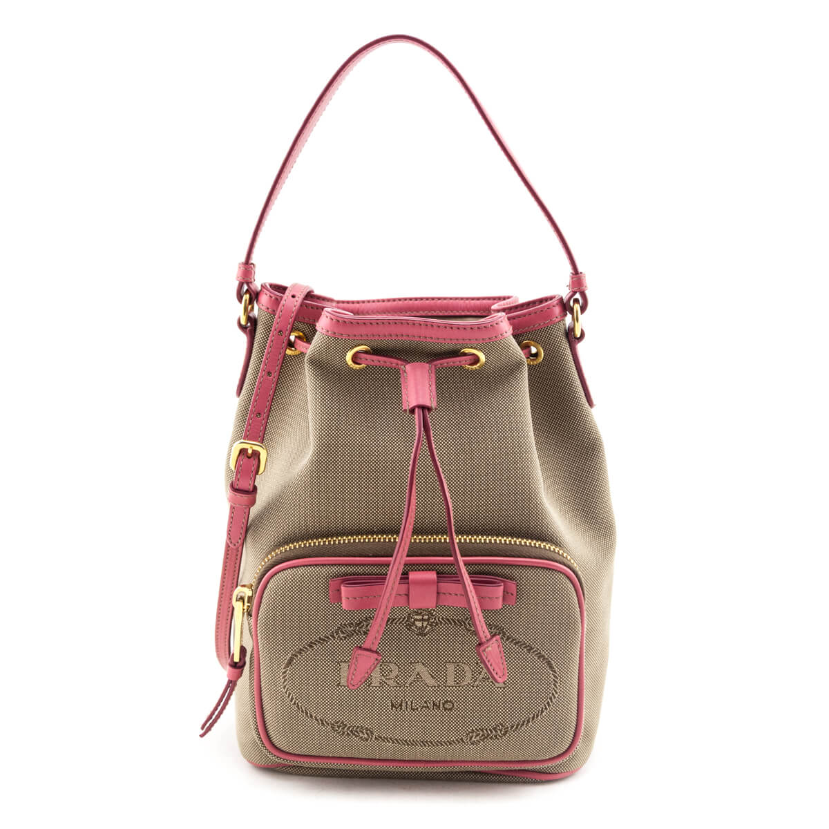 Prada Brown Jacquard Logo Mini Bucket Crossbody Bag