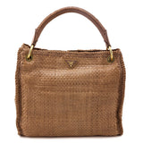 Prada Natural Woven Madras Leather Top Handle Bag