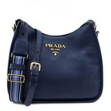 Prada Navy Vitello Daino Soft Hobo Messenger Bag