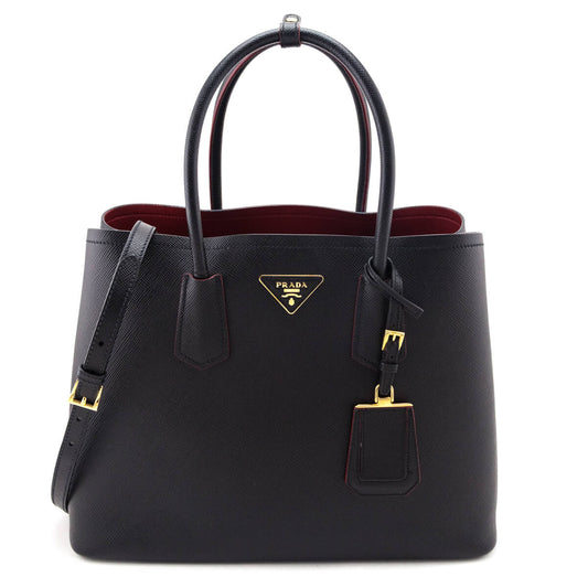 Prada Nero Fuoco Saffiano Cuir Medium Double Bag