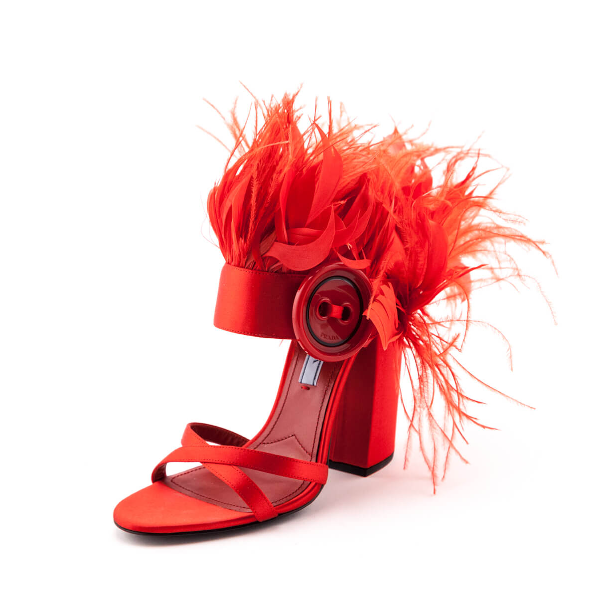 Prada Red Satin Feather Embellished Sandals Size US 6 | EU 36