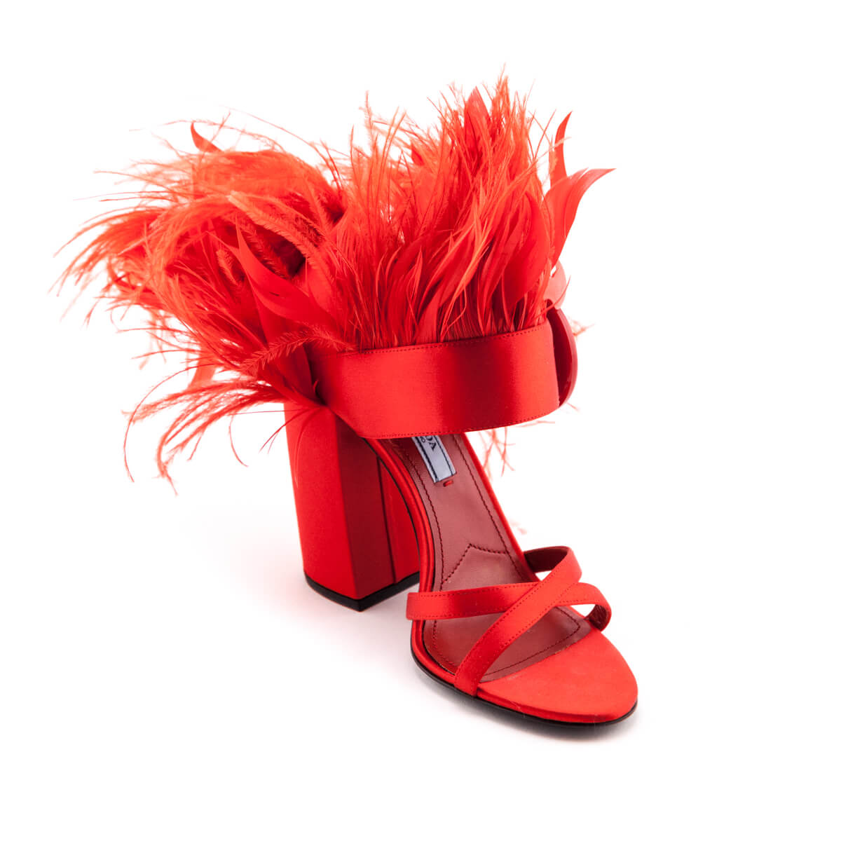 Prada Red Satin Feather Embellished Sandals Size US 6 | EU 36