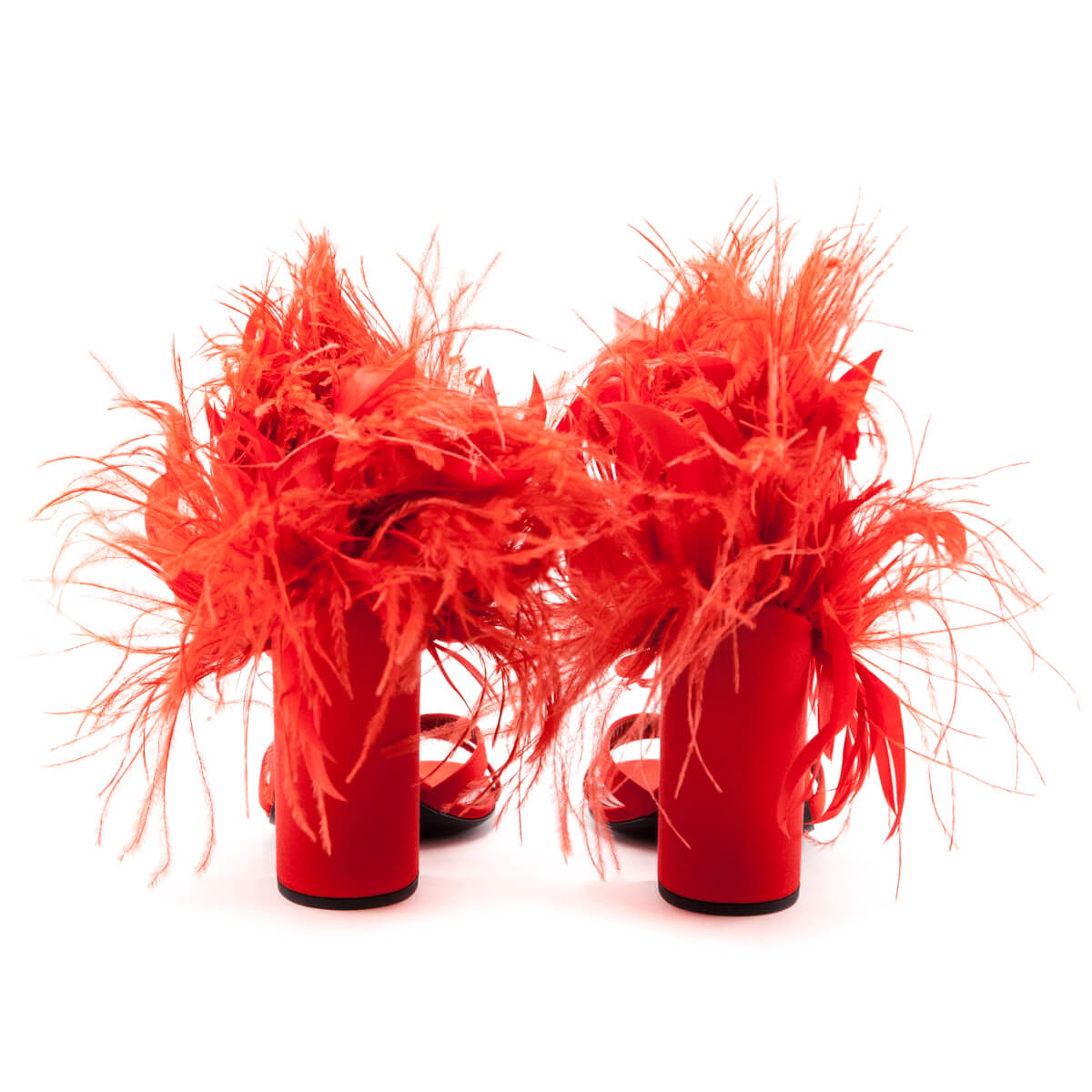 Prada Red Satin Feather Embellished Sandals Size US 6 | EU 36