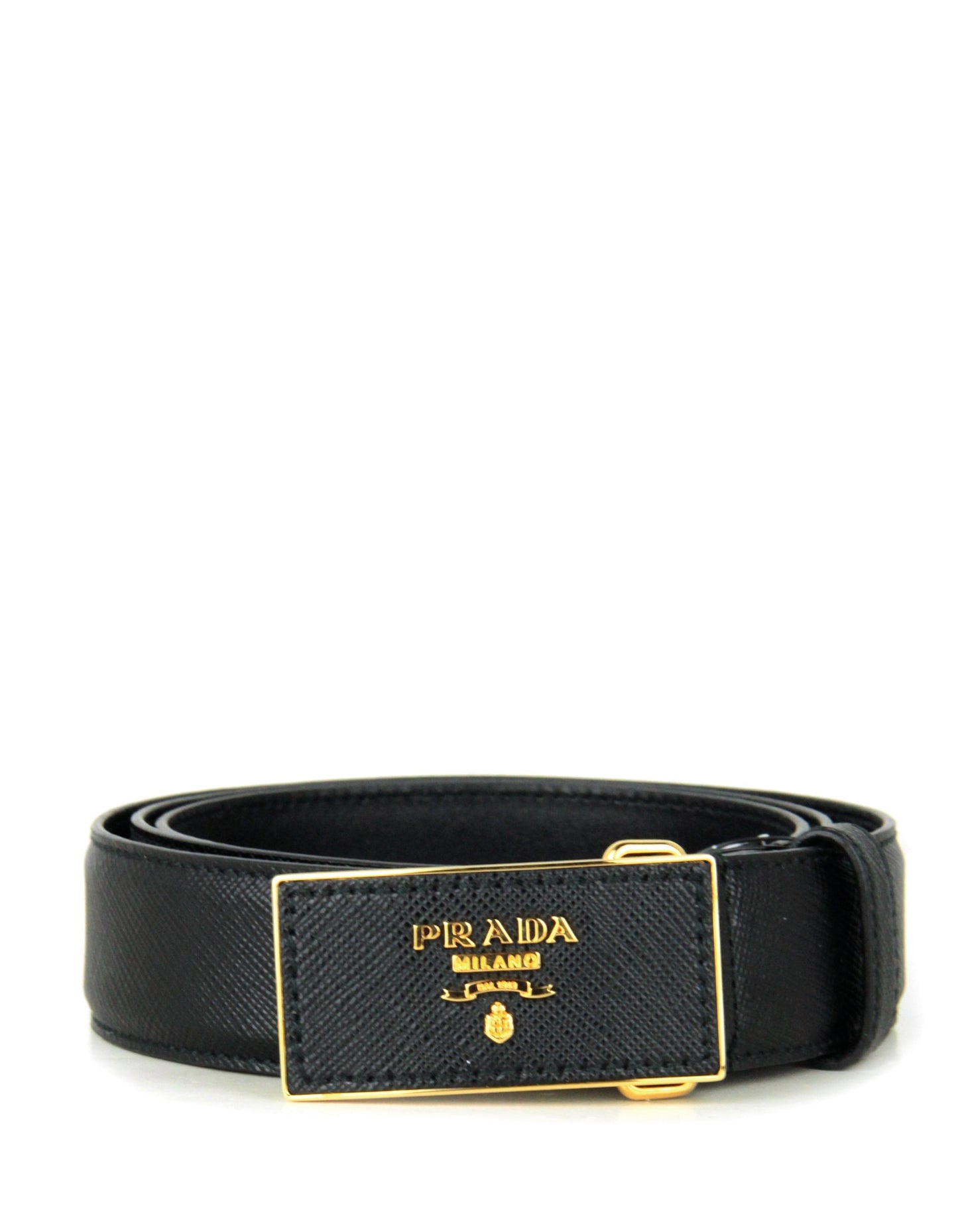 Prada Black/ Gold Saffiano Leather Belt sz 85/ 34"