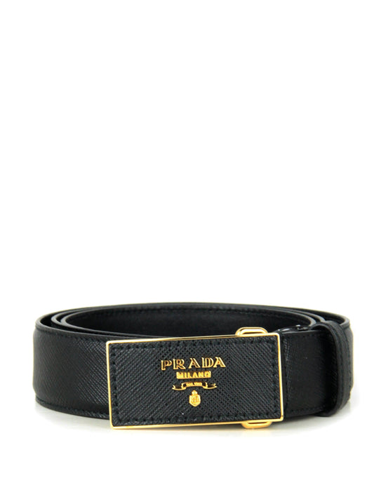 Prada Black/ Gold Saffiano Leather Belt sz 85/ 34"